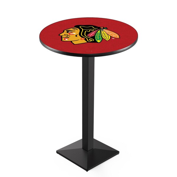 42" Blk Wrinkle Chicago Blackhawks Pub Table, 36" dia. Top