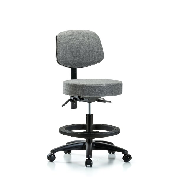 Bench Stool, Med, Fab, Bk, BF, Casters, Gry