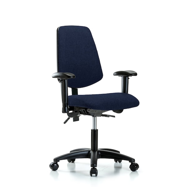 Desk Chair Fab Desk Chair, Med, Bk, AA, Casters, Navy, Adjustable Arms, 19" to 24" Height, Fabric