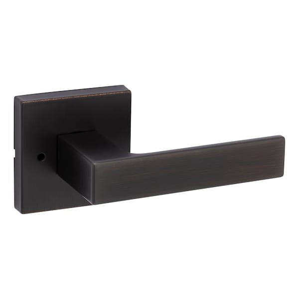 Singapore Lever with Square Rose Privacy Door Lock with 6AL Latch, RCS Strike Venetian Bronze Finish