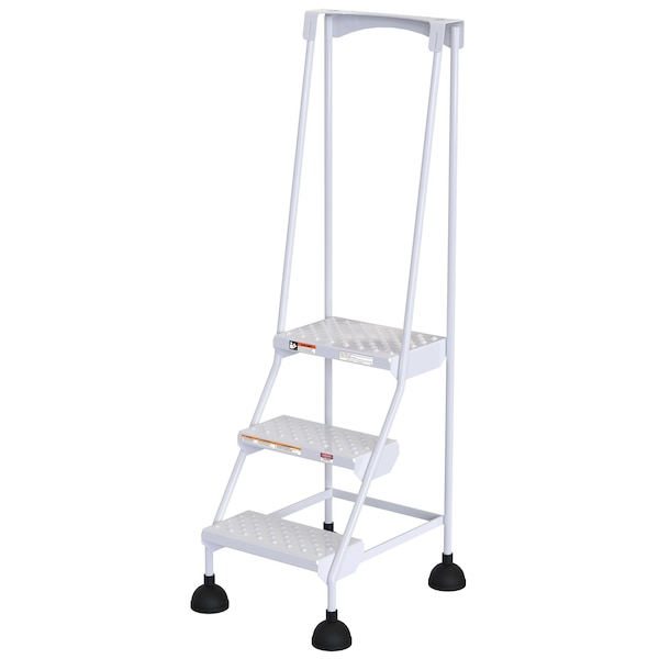 63.4375 H Steel Commercial Spring Loaded Rolling Ladder, 3 Steps