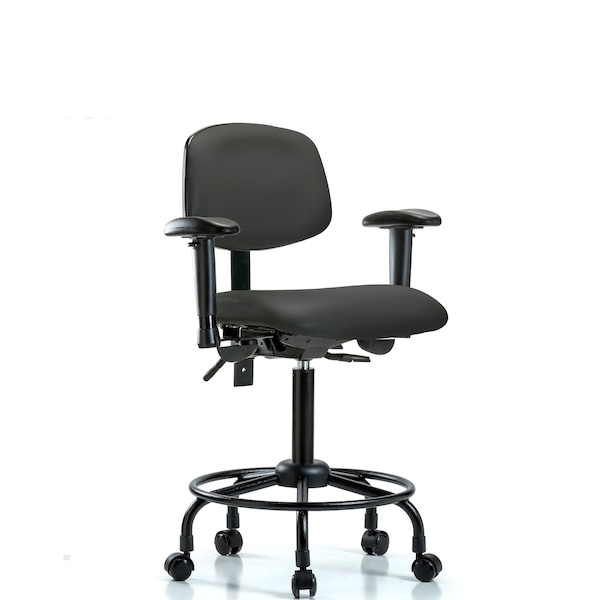 Bench Chair, RT Tilt, AA Cast, Vinyl, Gry, 6-Way Adjustable, 22" to 29" Height, Charcoal