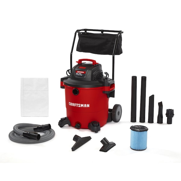 20 Gallon 6.5 Peak HP Heavy Duty Wet/Dry Vacuum with Cart and Attachments