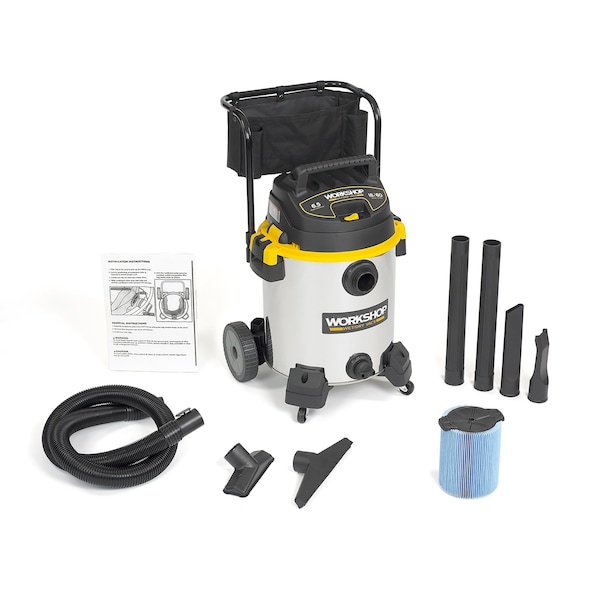 WS1600CA 16 Gal. 6.5 Peak HP Heavy-Duty Wet/Dry Vacuum with Cart, Accessories