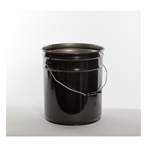 Open Head Pail, Steel, Black, 5 gal., Lining: Rust Inhibitor