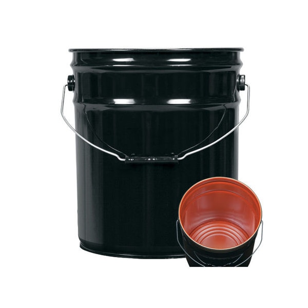 Open Head Pail, Steel, Black, 5 gal., Standards: UN Rated
