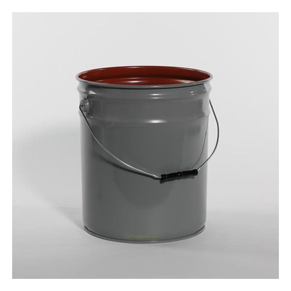 Open Head Pail, Steel, Gray, 5 gal., Lining: Red Phenolic