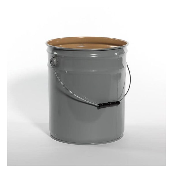 Open Head Pail, Steel, Gray, 5 gal., Height: 13-7/16"
