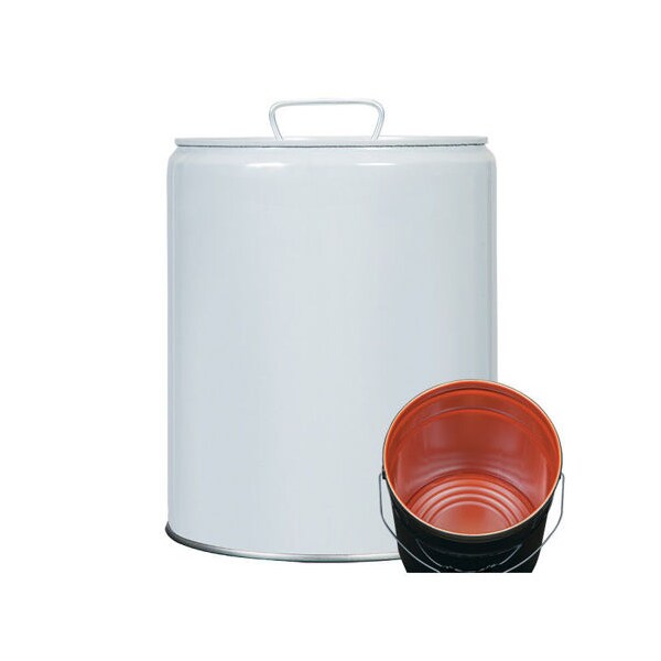 Tight Head Pail, Steel, White, 5 gal., Height: 13-7/16"