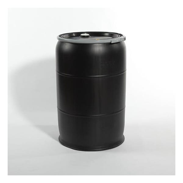 Plastic Drum, Fittings, OH, 55 gal., Blk