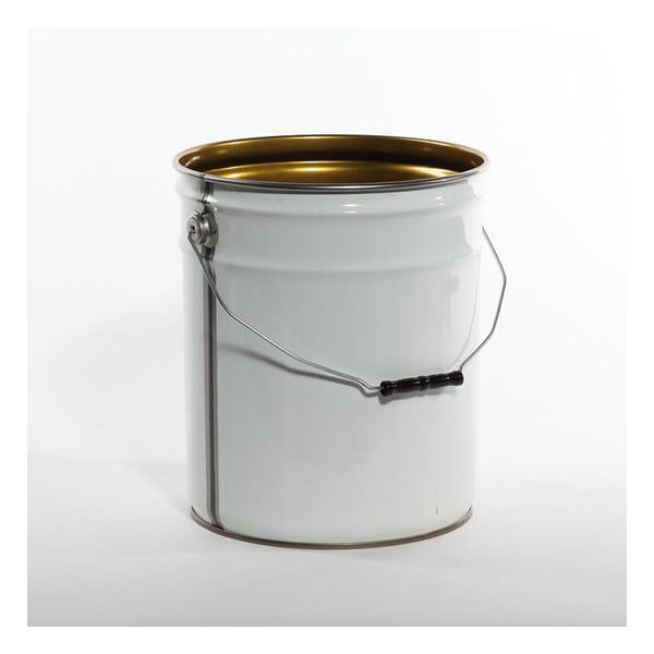 Open Head Pail, Steel, White, 5 gal., Shape: Round