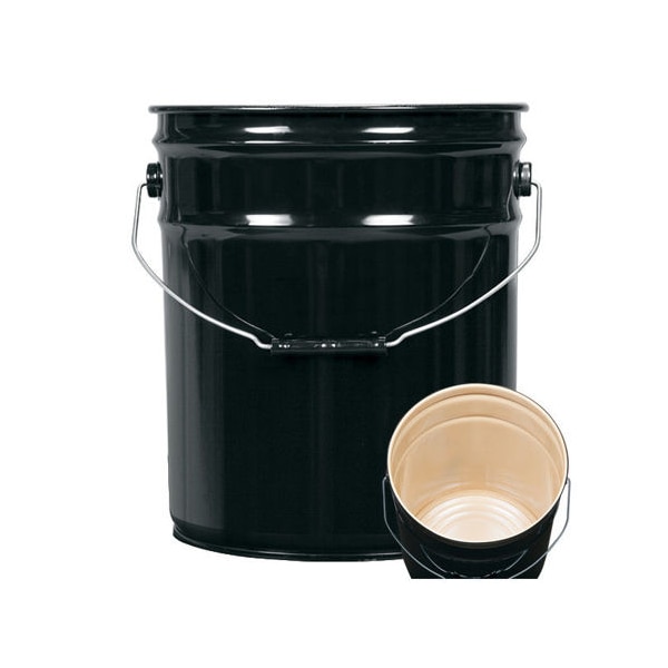 Open Head Pail, Steel, Black, 5 gal., Lining: Buff Epoxy Phenolic
