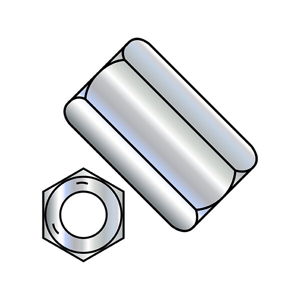 Coupling Nut, #10-24, Steel, Grade 5, Zinc Plated, 3/4 in Lg, 5/16 in Hex Wd, 1250 PK