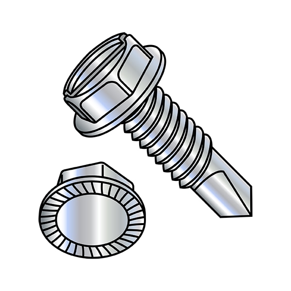 Self-Drilling Screw, 5/16"-18 x 3/4 in, Zinc Plated Steel Flange Hex Head External Hex Drive