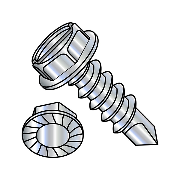 Self-Drilling Screw, 1/4"-14 x 1-1/2 in, Zinc Plated Steel Flange Hex Head External Hex Drive