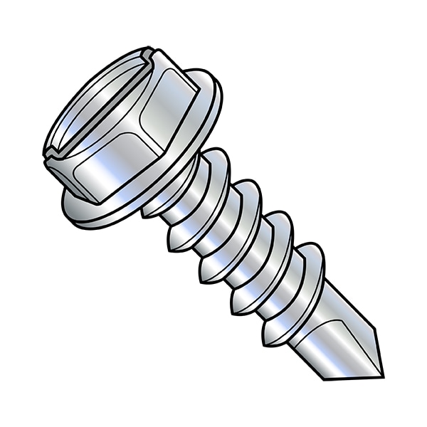 Self-Drilling Screw, #14 x 2 in, Zinc Plated Steel Flange Hex Head External Hex Drive, 1000 PK