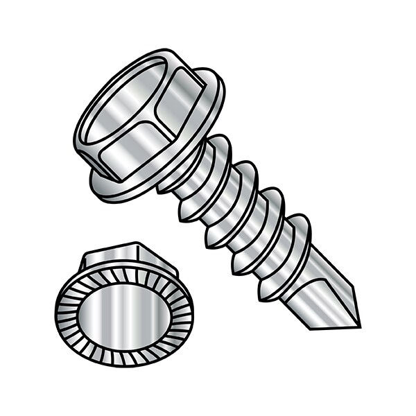 Self-Drilling Screw, #14 x 1 in, Plain 18-8 Stainless Steel Flange Hex Head External Hex Drive