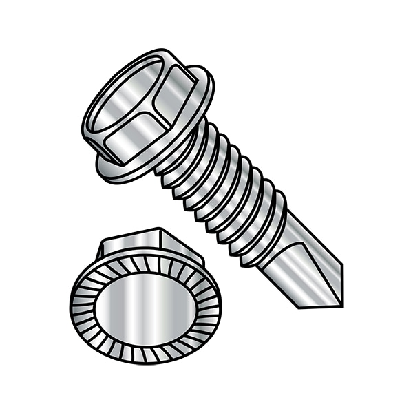 Self-Drilling Screw, 1/4"-20 x 1 in, Plain 18-8 Stainless Steel Flange Hex Head External Hex Drive