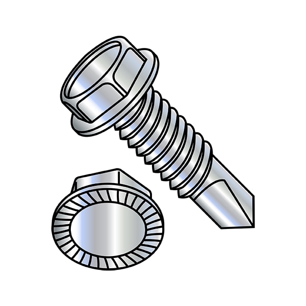 Self-Drilling Screw, 5/16"-18 x 2 in, Zinc Plated Steel Flange Hex Head External Hex Drive, 600 PK