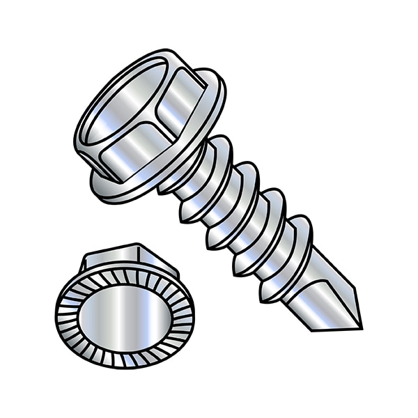 Self-Drilling Screw, 5/16"-12 x 2 in, Zinc Plated Steel Flange Hex Head External Hex Drive, 600 PK