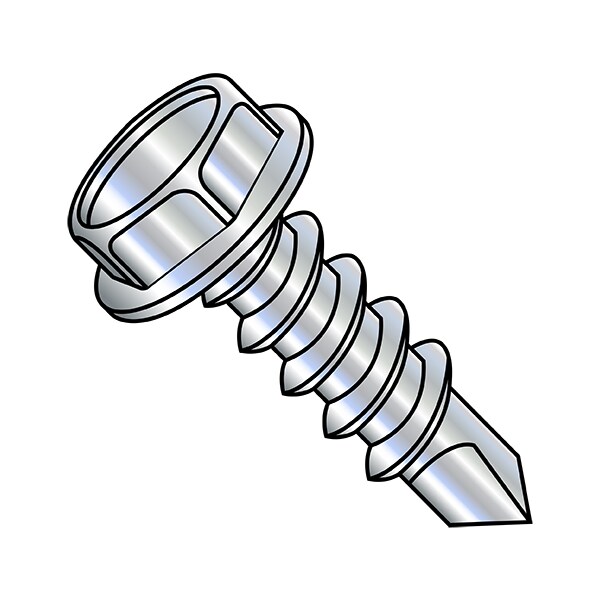 Self-Drilling Screw, 5/16"-12 x 2 in, Zinc Plated Steel Flange Hex Head External Hex Drive, 600 PK