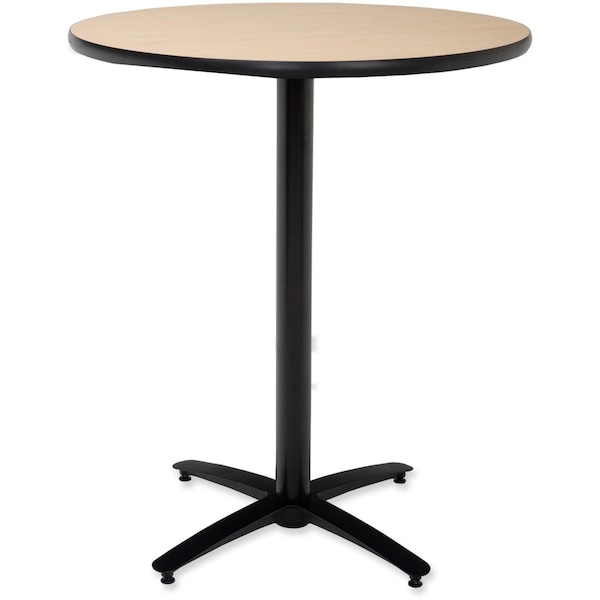 Round KFI 30in Natural Round Bar Height Breakroom Table with Arched X Base, 30 L, 42 W, 42 H