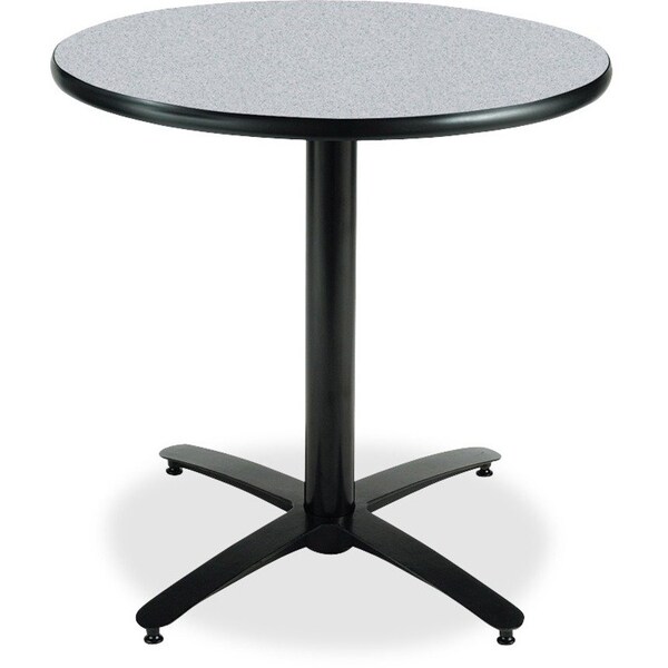 Round KFI 30in Grey Nebula Round Breakroom Table with Arched X Base, 29 W, 30 L, 29 H