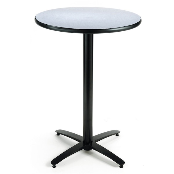 Round KFI 36in Grey Nebula Breakroom Table with Arched X Base, Laminate Top, Grey