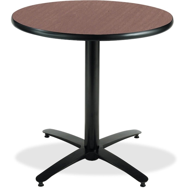 Round KFI 36in Dark Mahogany Breakroom Table with Arched X Base, 29 W, 36 L, 29 H, Laminate