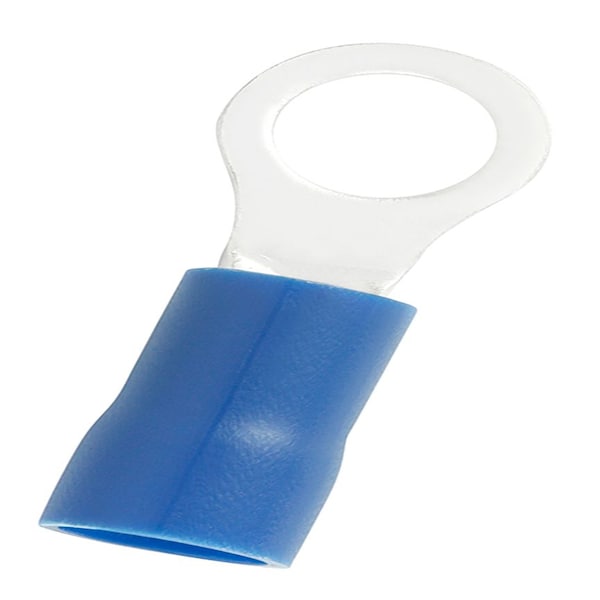 Ring Terminal, 3/8 in Stud Size, 6 AWG, 600 V, Vinyl Insulated, Blue, 25 PK