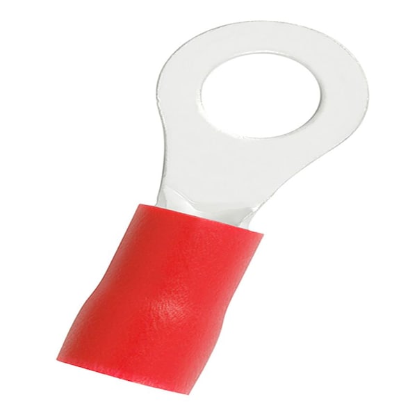 Ring Terminal, 5/16 in Stud Size, 8 AWG, 600 V, Vinyl Insulated, Red, 25 PK