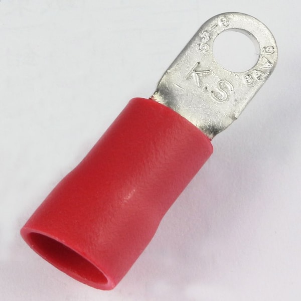 Ring Terminal, #8 Stud Size, 8 AWG, 600 V, Vinyl Insulated, Red, 25 PK