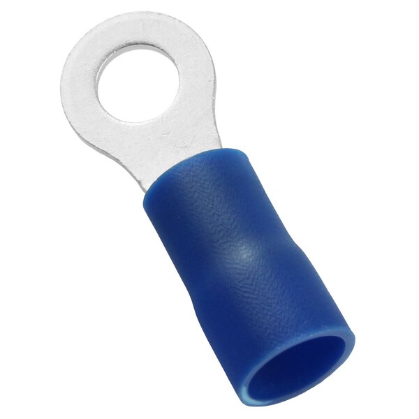 Ring Terminal, 5/16 in Stud Size, 6 AWG, 600 V, Vinyl Insulated, Blue, 25 PK