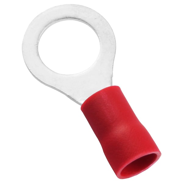 Ring Terminal, 1/4 in Stud Size, 8 AWG, 600 V, Vinyl Insulated, Red, 25 PK