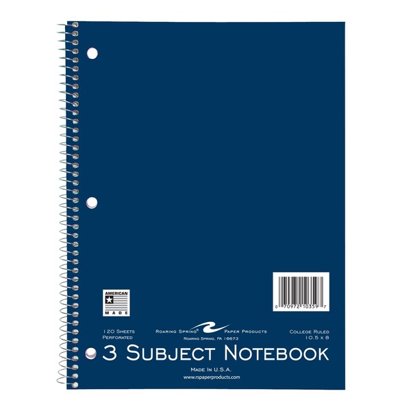 Case of 3 Sub Wirebound Notebooks, 10.5"x8", 120 sht, Asstd. Cover Colors, College Ruled w/Margin, PK24
