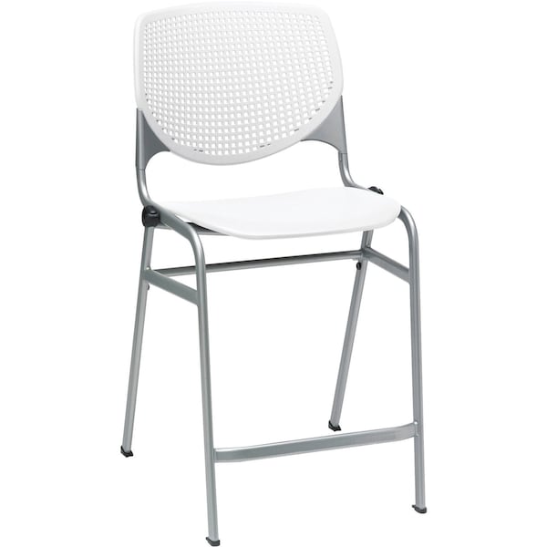 Counter Height Stool, White, Caster Type: Durable Nylon Glides