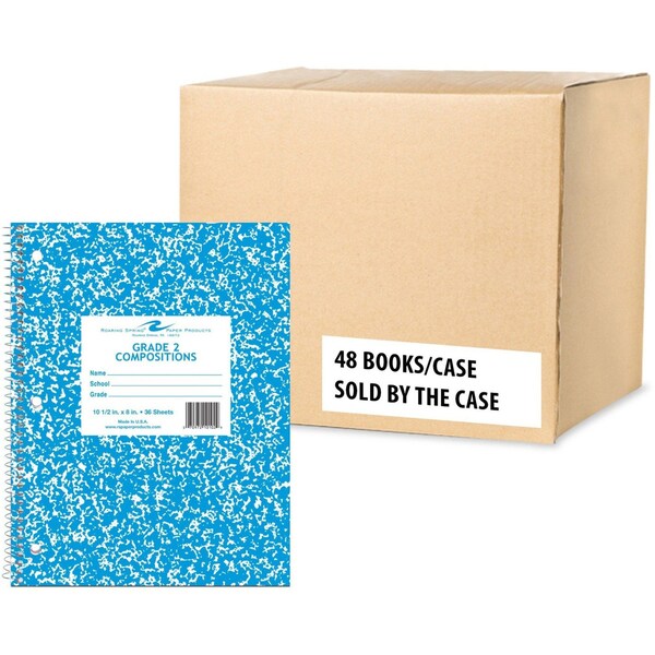 Case of Grade Two Wirebound School Notebooks, 10.5"x8", 36 sheets/book, 3-Hole Punched, PK48
