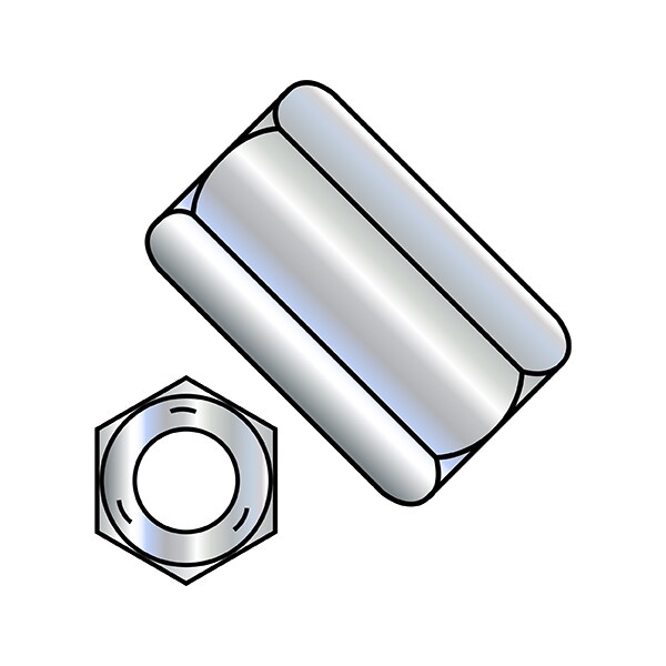 Coupling Nut, 3/8"-16, Steel, Grade 5, Zinc Plated, 1-3/4 in Lg, 5/8 in Hex Wd, 300 PK