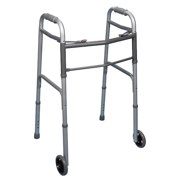 Double Button Walker with Wheels, 32 Inch Height, 4 Inch Width