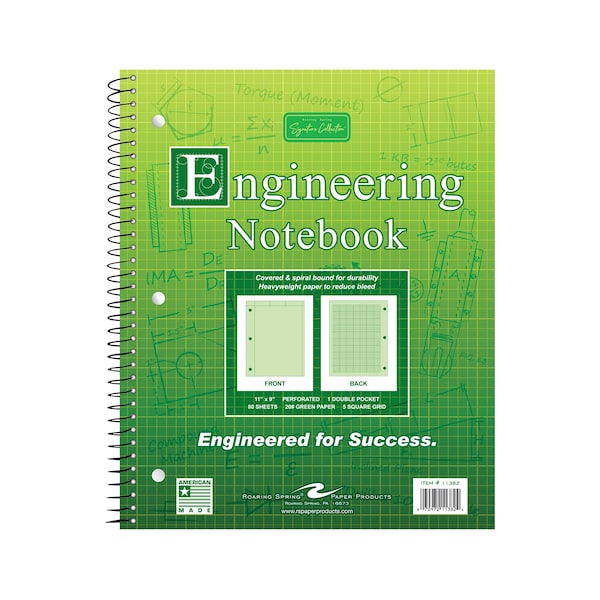 Case of Engineering Wirebound Notebook, 8.5"x11", 80 sht/book, Green Tinted, Heavyweight Backer, PK24