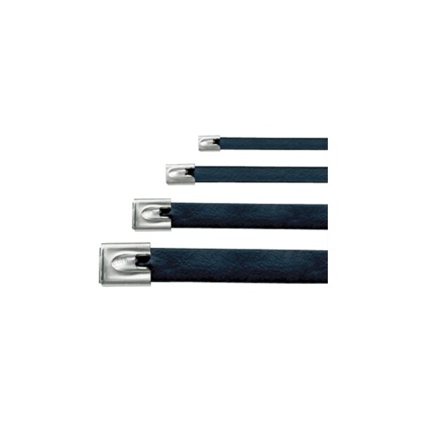 Cable Tie, 8 in L, 2 in Max Bundle Dia., Black, 316 Stainless Steel, 100 lb Strength, 100 PK