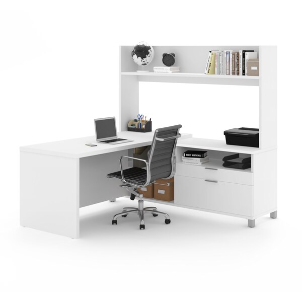 Pro-Linea L-Desk With Open Hutch, White