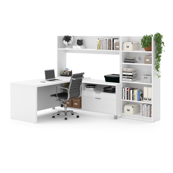 Pro-Linea L-Desk With Bookcase, White
