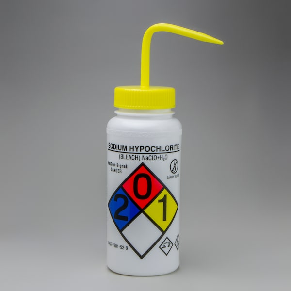 Bel-Art GHS Labeled Safety-Vented Bleach Wash Bottle: 500ml, 4/PK
