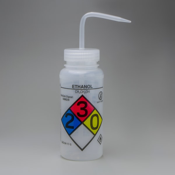 Bel-Art GHS Labeled Safety-Vented Ethanol Wash Bottle: 500ml, 4/PK
