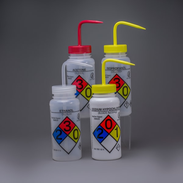 Bel-Art GHS Labeled Safety-Vented Assorted Wash Bottle: 500ml, 4/PK