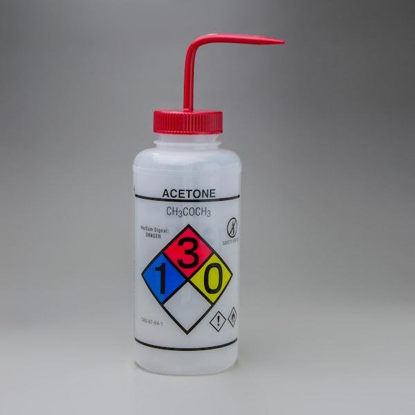 Bel-Art GHS Labeled Safety-Vented Acetone Wash Bottle: 1000ml, 2/PK