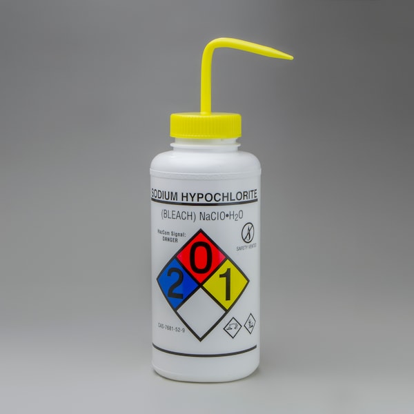 Bel-Art GHS Labeled Safety-Vented Bleach Wash Bottle: 1000ml, 2/PK