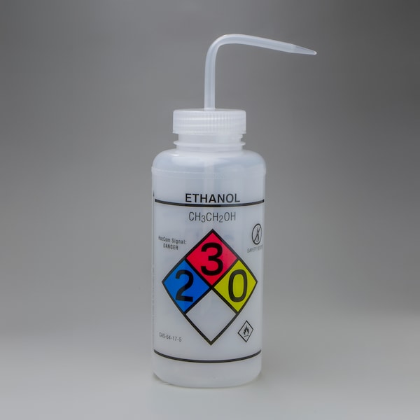 Bel-Art GHS Labeled Safety-Vented Ethanol Wash Bottle: 1000ml, 2/PK