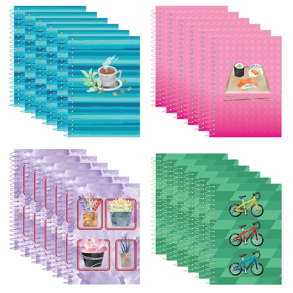 Case of Notebooks, Wirebound, 7"x5", 80 sht, Recycled Pastel Paper, Personal Size, Asstd. Cover, PK24